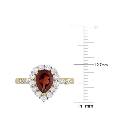 1.30 Carat Pear Garnet Halo Ring in 10K Yellow Gold with White Topaz