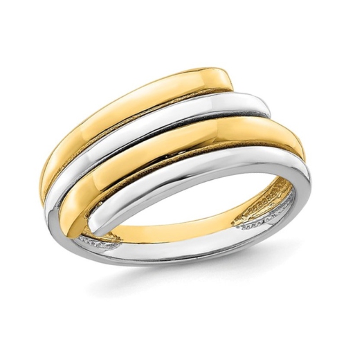 GEM AND HARMONY  14K And White Gold Polished Crossover Band Ring (Size 7) In Yellow