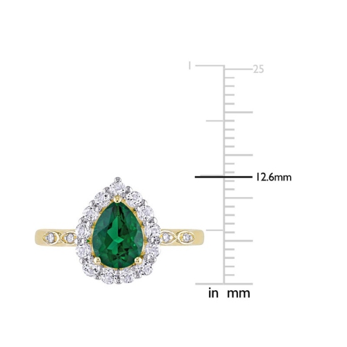 1.67 Carat Lab-Created Green Emerald and White Topaz Halo Ring in 10K Yellow Gold