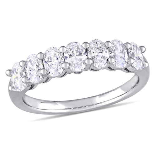 GEM AND HARMONY  1.29 Carat (Ctw Color F-G, Si1-Si2) Oval-Cut Diamond Semi-Eternity Wedding Band Ring In 14K Gold In White