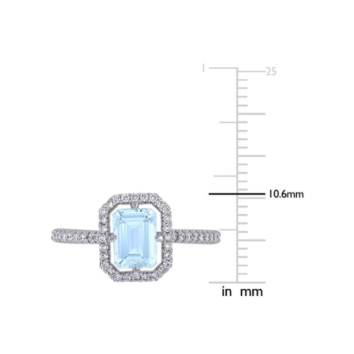 9/10 Carat Aquamarine Halo Ring with Diamonds in 14K White Gold