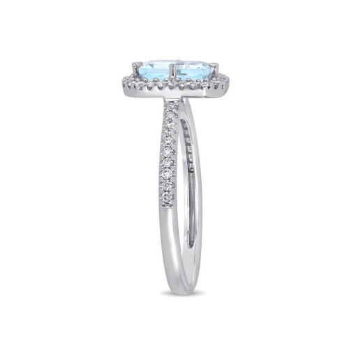 9/10 Carat Aquamarine Halo Ring with Diamonds in 14K White Gold