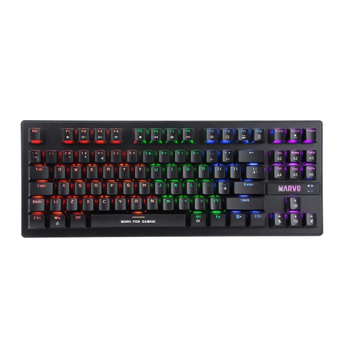 MARVO  Scorpion Kg901 Wired Mechanical Switches 87-Key Tkl, Led Rainbow Backlight, Metal Front Plate Gaming Keyboard In Blue