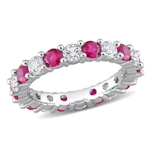 GEM AND HARMONY  3.70 Carat (Ctw) Lab-Created Ruby And Sapphire Eternity Band Ring In Sterling Silver In White