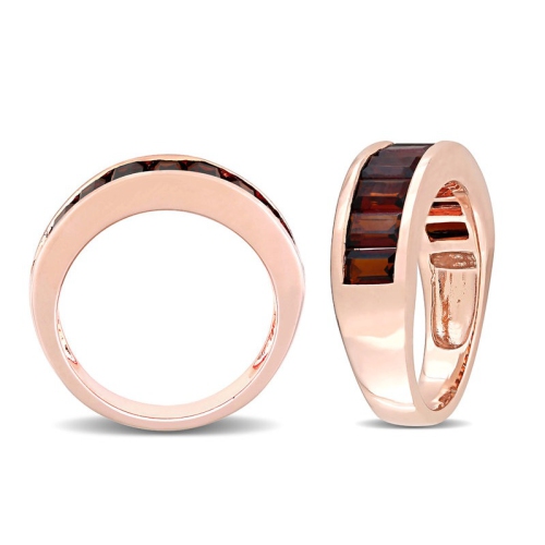 3.33 Carat Baguettte Garnet Band Ring in Rose Plated Silver