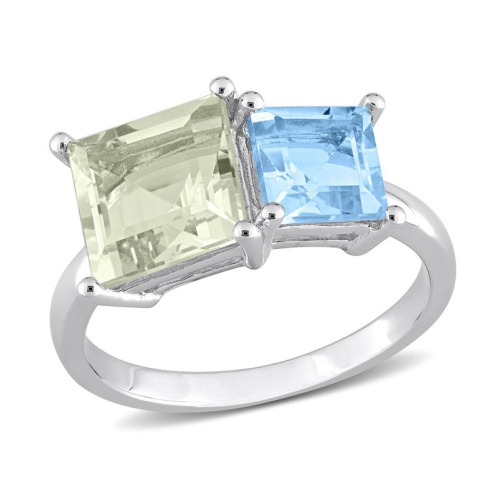 GEM AND HARMONY  3.75 Carat (Ctw) Quartz And Sky Blue Topaz Ring In Sterling Silver In Green