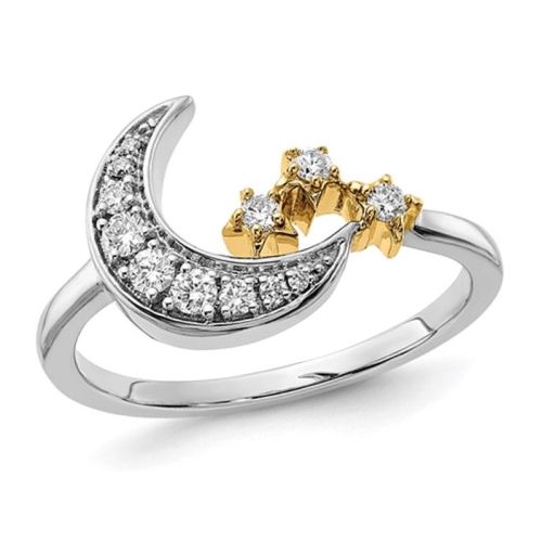 GEM AND HARMONY  1/5 Carat (Ctw) Diamond Moon And Stars Ring In 14K Gold In White