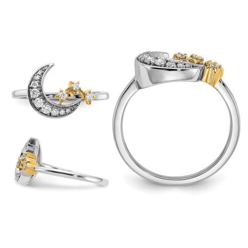 1/5 Carat Diamond Moon and Stars Ring in 14K White Gold