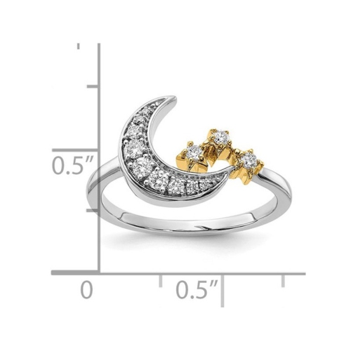 1/5 Carat Diamond Moon and Stars Ring in 14K White Gold