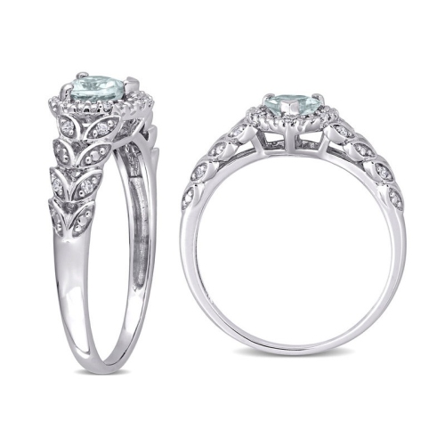 1/3 Carat Aquamarine Heart Ring in 10K White Gold with Accent Diamonds