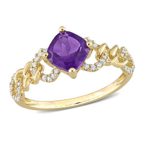 4/5 Carat African Amethyst Cushion-Cut Link Ring in 10K Yellow Gold with Diamonds