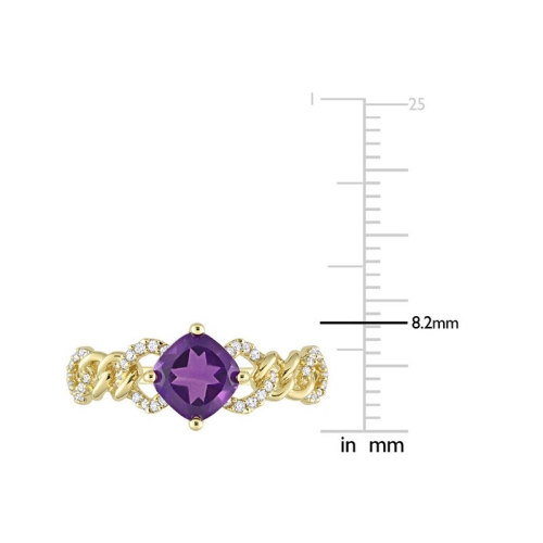 4/5 Carat African Amethyst Cushion-Cut Link Ring in 10K Yellow Gold with Diamonds
