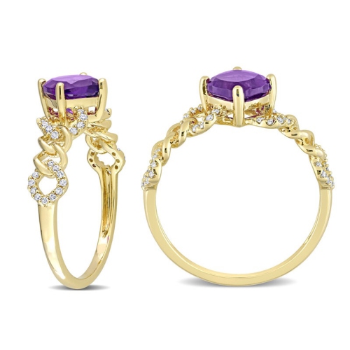 4/5 Carat African Amethyst Cushion-Cut Link Ring in 10K Yellow Gold with Diamonds
