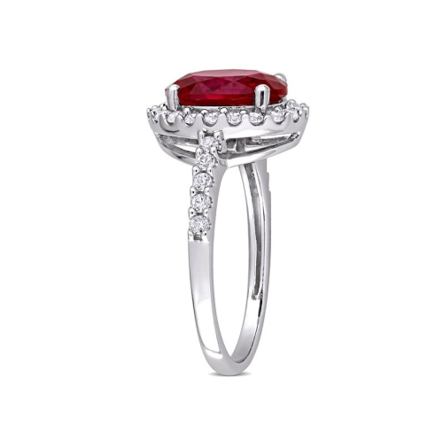 4 3/4 Carat Lab-Created Ruby and White Sapphire Halo Engagement Ring in 10K White Gold