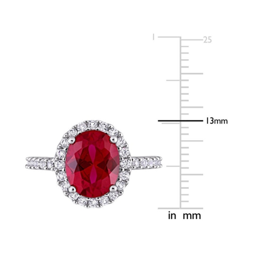 4 3/4 Carat Lab-Created Ruby and White Sapphire Halo Engagement Ring in 10K White Gold