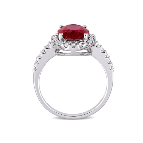 4 3/4 Carat Lab-Created Ruby and White Sapphire Halo Engagement Ring in 10K White Gold