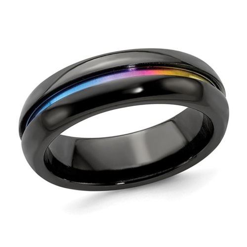 GEM AND HARMONY  Mens Titanium Rainbow Anodized Center Band Ring (7Mm) In Multicolor