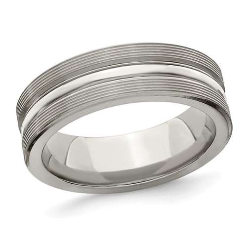 GEM AND HARMONY  Mens Titanium Brushed Groove Band Ring (7Mm) In Multicolor