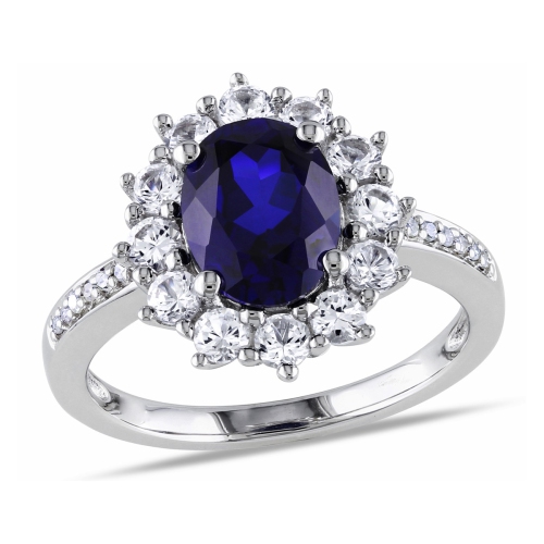 GEM AND HARMONY  3.90 Carat (Ctw) Lab-Created & White Sapphire Ring In Sterling Silver In Blue