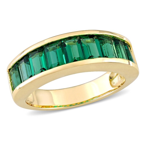 GEM AND HARMONY  2.70 Carat (Ctw) Lab-Created Baguette Emerald Ring Band In Plated Sterling Silver In Yellow