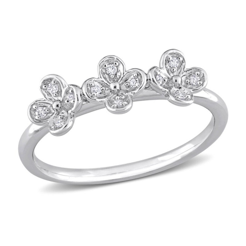 GEM AND HARMONY  Accent Diamond Floral Ring In Sterling In Silver