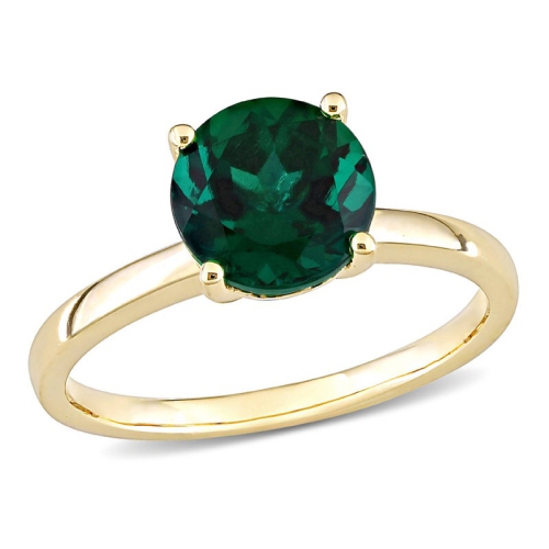 Bague solitaire en or jaune 10K ct avec émeraude verte synthétique de 1,85&nbsp;carat