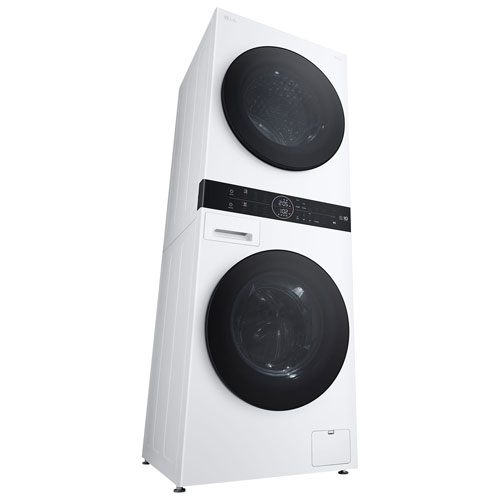 Duo laveuse à chargement frontal de 2,8 pi³ et sécheuse à thermopompe de 4,2 pi³ WashTower de LG - Blanc
