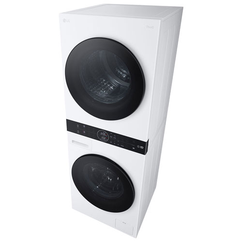 Duo laveuse à chargement frontal de 2,8 pi³ et sécheuse à thermopompe de 4,2 pi³ WashTower de LG - Blanc
