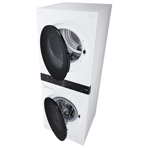 Duo laveuse à chargement frontal de 2,8 pi³ et sécheuse à thermopompe de 4,2 pi³ WashTower de LG - Blanc