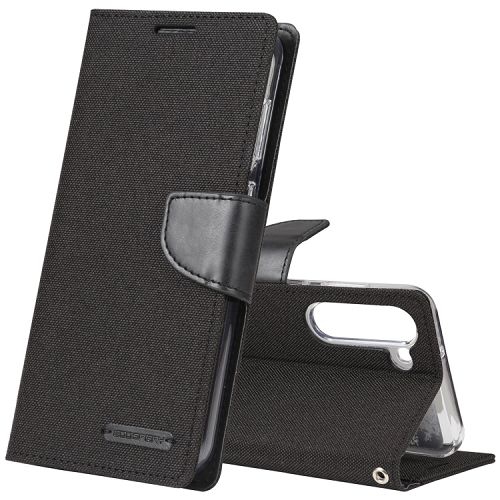 TopSave Goospery CANVAS Card Slot w/Magnetic Clip Denim Cloth Folio Wallet Flip For Samsung Galaxy S24 6.2", Black