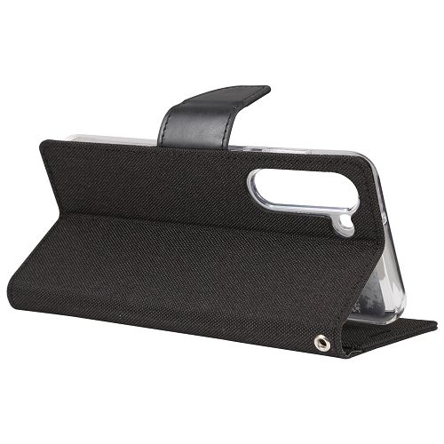 TopSave Goospery CANVAS Card Slot w/Magnetic Clip Denim Cloth Folio Wallet Flip For Samsung Galaxy S24 6.2", Black