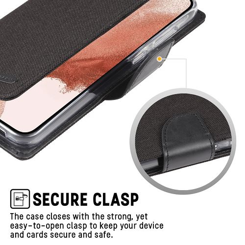 TopSave Goospery CANVAS Card Slot w/Magnetic Clip Denim Cloth Folio Wallet Flip For Samsung Galaxy S24 6.2", Black