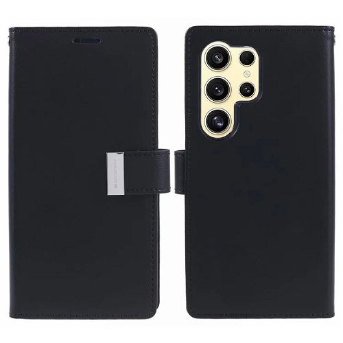TopSave Goospery RICH MAX(5) Card Slot w/Magnetic Clip Leather Folio Wallet Flip For Samsung Galaxy S24 Ultra 6.8", Black
