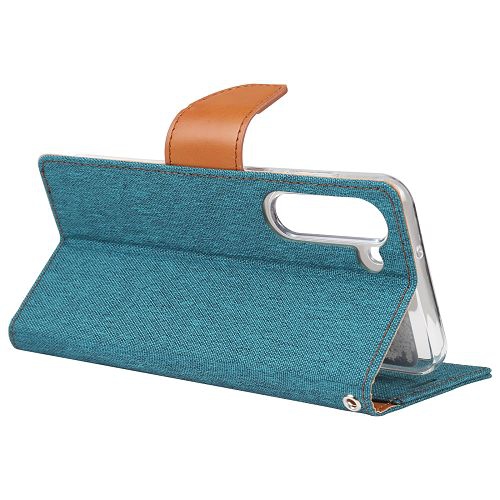 TopSave Goospery CANVAS Card Slot w/Magnetic Clip Denim Cloth Folio Wallet Flip For Samsung Galaxy S24 6.2", Green