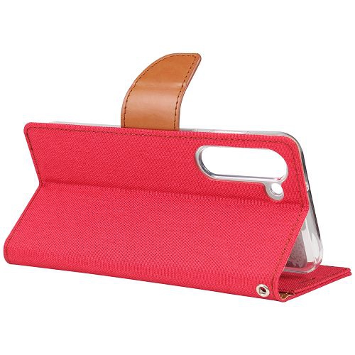TopSave Goospery CANVAS Card Slot w/Magnetic Clip Denim Cloth Folio Wallet Flip For Samsung Galaxy S24 6.2", Red