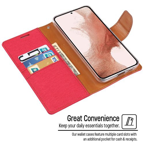 TopSave Goospery CANVAS Card Slot w/Magnetic Clip Denim Cloth Folio Wallet Flip For Samsung Galaxy S24 6.2", Red