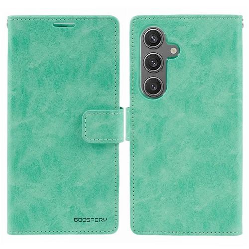 TopSave Goospery BLUEMOON Card Slot w/Magnetic Clip Leather Folio Wallet Flip For Samsung Galaxy S24 6.2", Teal