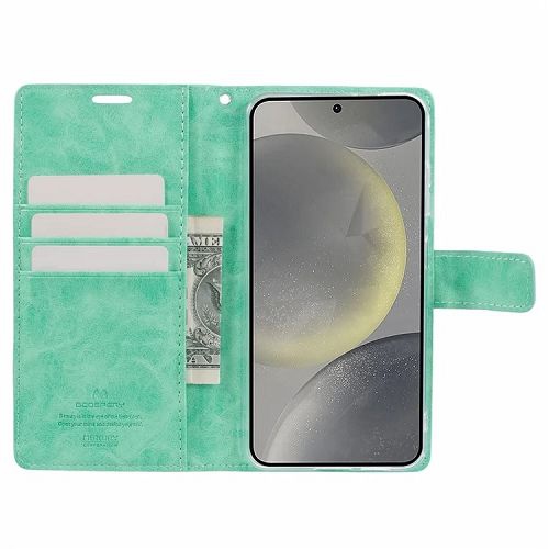 TopSave Goospery BLUEMOON Card Slot w/Magnetic Clip Leather Folio Wallet Flip For Samsung Galaxy S24 6.2", Teal