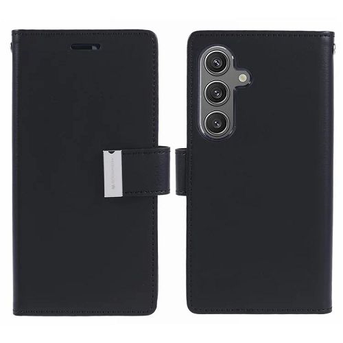 TopSave Goospery RICH MAX(5) Card Slot w/Magnetic Clip Leather Folio Wallet Flip For Samsung Galaxy S24 6.2", Black