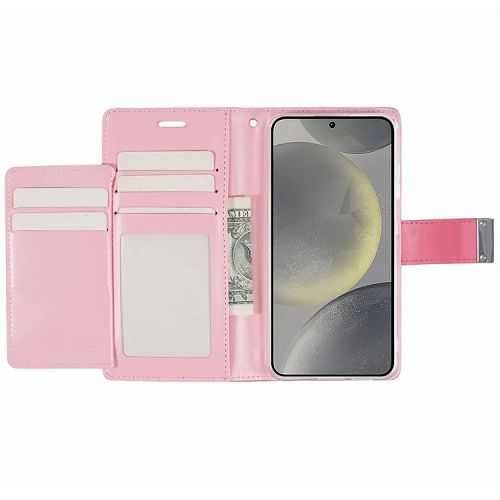 TopSave Goospery RICH MAX(5) Card Slot w/Magnetic Clip Leather Folio Wallet Flip For Samsung Galaxy S24 6.2", Hot Pink