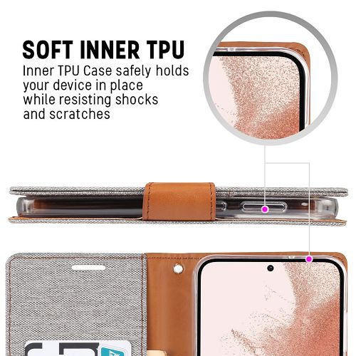 TopSave Goospery CANVAS Card Slot w/Magnetic Clip Denim Cloth Folio Wallet Flip For Samsung Galaxy S24 6.2", Gray