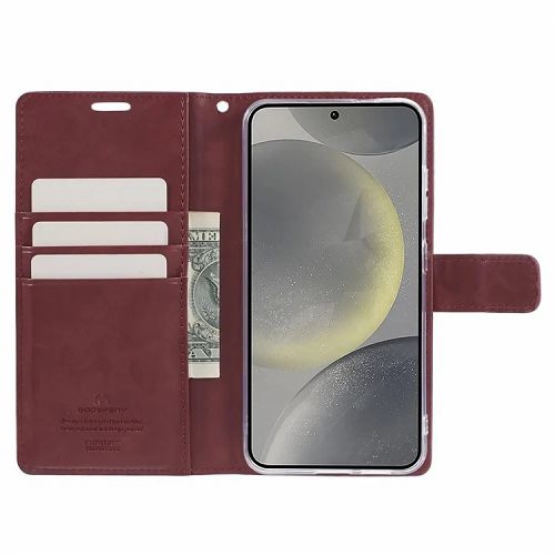 TopSave Goospery BLUEMOON Card Slot w/Magnetic Clip Leather Folio Wallet Flip For Samsung Galaxy S24 Plus 6.7", Burgundy