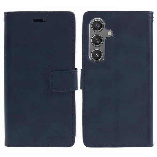 TopSave Goospery BLUEMOON Card Slot w/Magnetic Clip Leather Folio Wallet Flip For Samsung Galaxy S24 6.2", Navy Blue