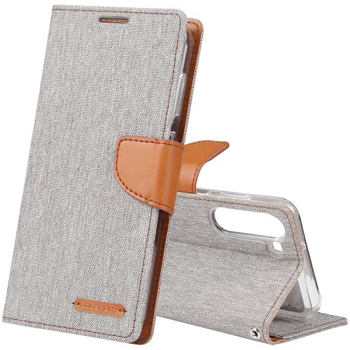 TopSave Goospery CANVAS Card Slot w/Magnetic Clip Denim Cloth Folio Wallet Flip For Samsung Galaxy S24 Plus 6.7", Gray