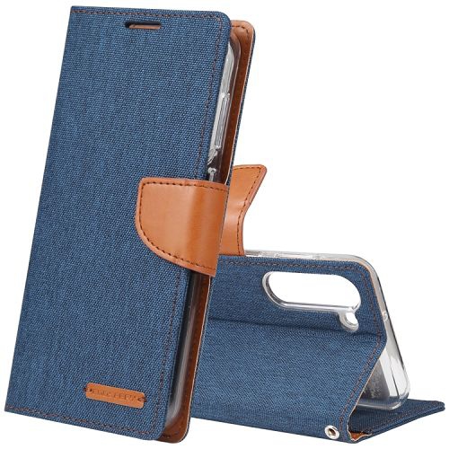 TopSave Goospery CANVAS Card Slot w/Magnetic Clip Denim Cloth Folio Wallet Flip For Samsung Galaxy S24 Plus 6.7", Navy Blue