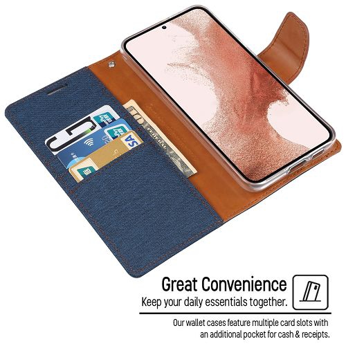 TopSave Goospery CANVAS Card Slot w/Magnetic Clip Denim Cloth Folio Wallet Flip For Samsung Galaxy S24 Plus 6.7", Navy Blue