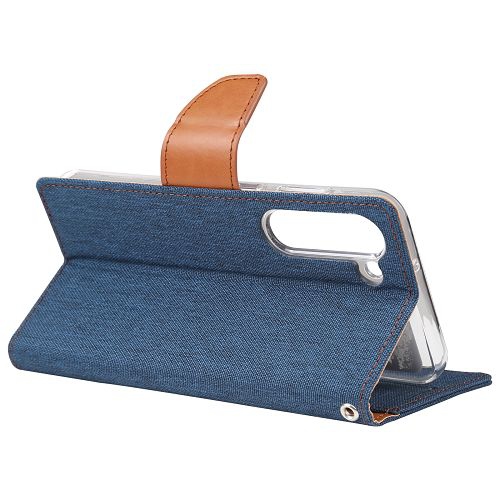 TopSave Goospery CANVAS Card Slot w/Magnetic Clip Denim Cloth Folio Wallet Flip For Samsung Galaxy S24 Plus 6.7", Navy Blue