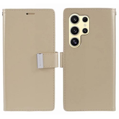 GOOSPERY  Topsave Rich Max(5) Card Slot W/magnetic Clip Leather Folio Wallet Flip for Samsung Galaxy S24 Ultra 6.8" In Gold
