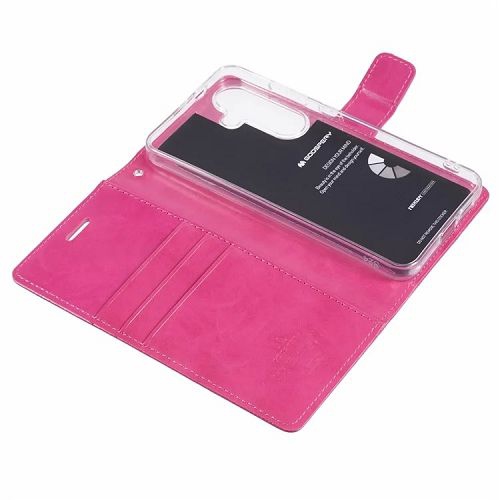 TopSave Goospery BLUEMOON Card Slot w/Magnetic Clip Leather Folio Wallet Flip For Samsung Galaxy S24 6.2", Hot Pink