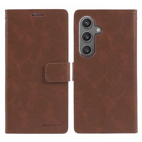 TopSave Goospery BLUEMOON Card Slot w/Magnetic Clip Leather Folio Wallet Flip For Samsung Galaxy S24 6.2", Brown